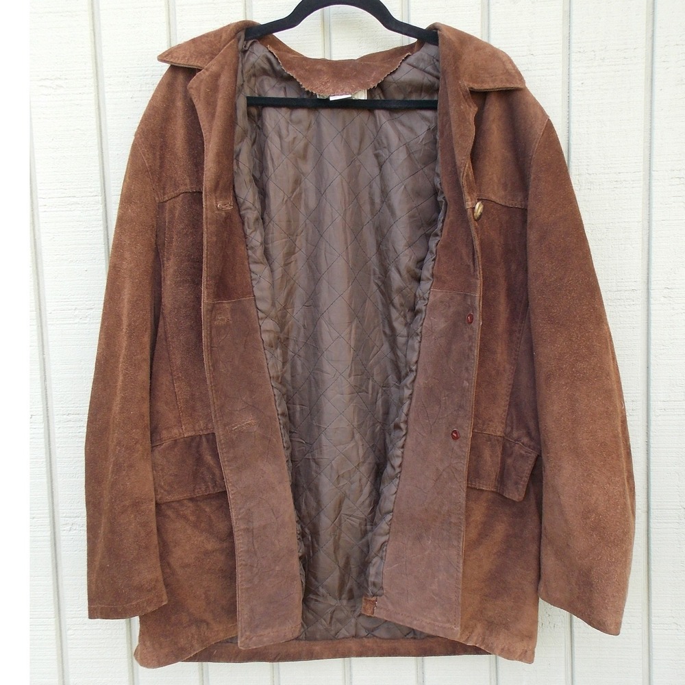 Casual Corner Suede Leather Barn Jacket Vintage Women Size 12 Brown Made Italy - Picture 2 of 9